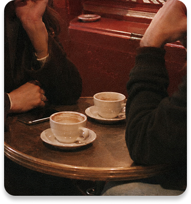 Two people meeting at a cafe
